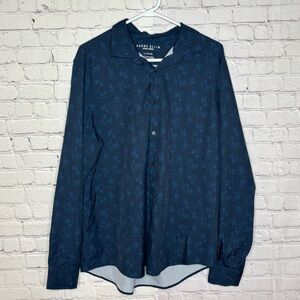 Perry Ellis Motion Dark Blue Shirt with Floral Print Size XL